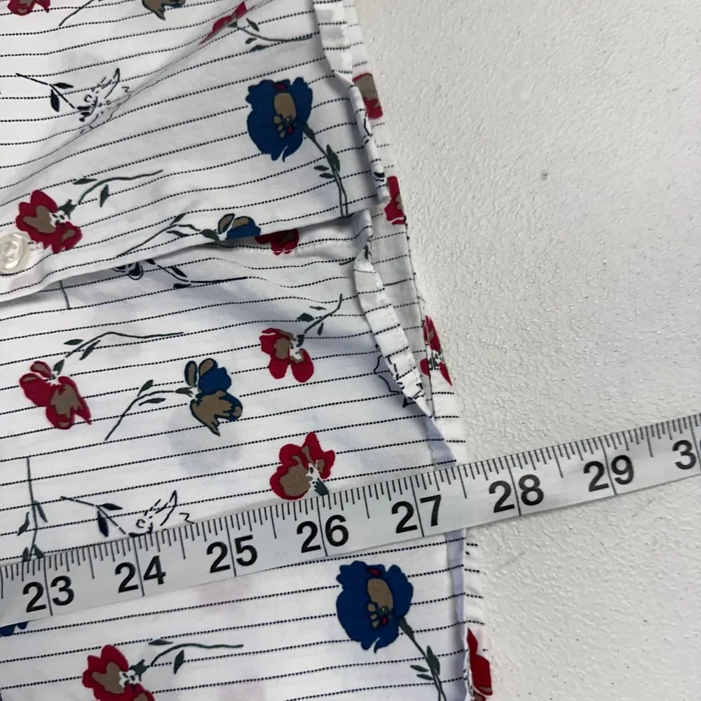 Perry Ellis 100% Cotton‎ White with Floral Pattern Shirt Sleeve Shirt Size Large